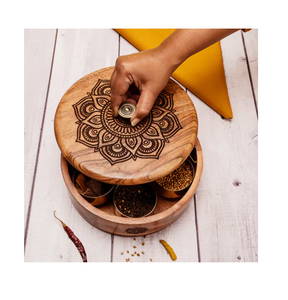 Best Quality Eco-Friendly Wooden Spice <b>Box</b> With Mandala Design Hand Carved Lid For <b>Herb</b> Storage Container - Product Image 1