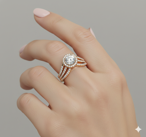 Bague de fiançailles vintage en or avec halo de diamants en cascade, sertie à griffes certifiée - Product Image 4