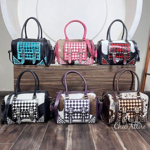 Nuevo Bolso de Hombro Cruzado de Cuero Genuino con Diseño a Cuadros de Gran Capacidad y Pelo Natural para Mujer - Product Image 1