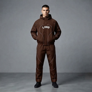 Factory Manufacturers <b>Nylon</b> Jacket and <b>Nylon</b> <b>Pants</b> men's Tracksuit Windbreaker solid color with piping baggy fit man set - Product Image 1