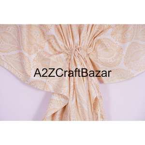 Kaftan court indien fait main, imprimé floral, écologique, lavable, vêtement de nuit naturel, robe kimono, paréo de plage court - Product Image 3