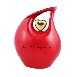 Urne de crémation en métal de larme rouge de couleur personnalisée avec coeur d'or stockage de cendres de souvenir commémoratif décoratif fournitures funéraires - Product Image 1