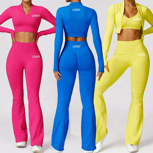 Wholesale Custom Logo Solid Soft Sleeveless Crop Top <b>Flare</b> <b>Legging</b> Yoga Active Wear Sets Women Seamless Breathable Eco-Friendly - Product Image 3