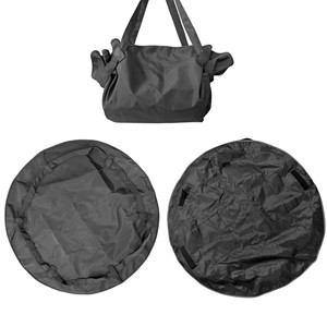 Bolsa de Almacenamiento Redonda Plegable Negra con Asas Dobles y Bolsillos Interiores para Viajes o Uso al Aire Libre - Product Image 1