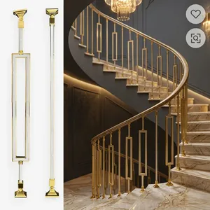 Balustre d'escalier en métal doré de luxe avec main courante blanche, design décoratif moderne pour escalier intérieur, intérieur de maison - Product Image 1