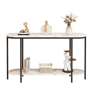 Consolle a 2 livelli stretta con ripiani portaoggetti, effetto marmo, per ingresso o soggiorno - 40085878 - Product Image 2