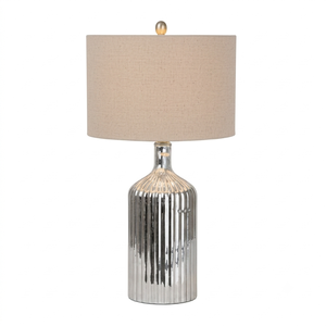 Lampe de table en métal populaire avec base géométrique, abat-jour en tissu blanc, éclairage décoratif contemporain, grande taille - Product Image 5
