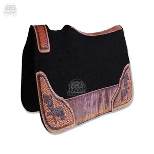 Premium Custom Design 100% Wool <b>Felt</b> Contoured Thick Horse Saddle <b>Pad</b> with Leather Patch in All Colors Wholesale - Product Image 1