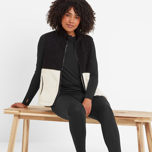 <b>Women's</b> Black White <b>Sherpa</b> Fleece Vest Two Tone Color Block Stand Collar Full Zip Fluffy Thermal <b>Gilet</b> Bodywarmer Outerwear OEM - Product Image 5