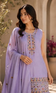 Conjunto de Kurta Bordada de Moda para Mujer, Corte Holgado, Estilo Tradicional Informal, Estilo Indio-Pakistaní - Product Image 2