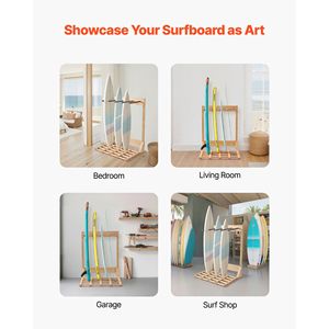 Supporto Verticale a 4 Livelli per Tavole da Surf, Organizzatore Autoportante in Legno con Espositore e Scaffale per Tavole da Surf - Product Image 6