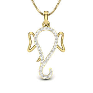 Yellow Gold Diamond <b>Elephant</b> Pendant With Round Brilliant Cut Stones Cute Style Unisex Jewelry - Product Image 1