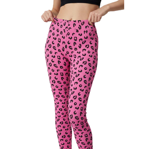 Leggings taille haute pour femmes, longueur intégrale, imprimé léopard rose vif, sexy, pour tous les jours, doux, respirants, pour le yoga et l'entraînement - Product Image 1