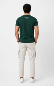 T-shirt à manches courtes pour homme, vert foncé, col rond, avec bordure blanche contrastée - Product Image 3