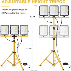 Lámparas de Trabajo LED de 50000 Lúmenes con Soporte - Lámpara de Trabajo Portátil de 3 Cabezas con Soporte Ajustable e Impermeable, para Obras de Construcción - Product Image 3