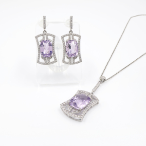 925 <b>Sterling</b> <b>Silver</b> Natural Amethyst Pendant <b>Earring</b> <b>Set</b> Rhodium Plated OEM ODM Fine Jewelry - Product Image 5