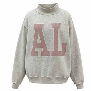 AL Stripe Custom Heavyweight Cotton Fleece <b>Mock</b> <b>Neck</b> Sweatshirt Crew <b>Neck</b> Chenille Letter Embroidery Greek Sorority Apparel - Product Image 1