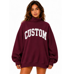 <b>Top</b> Selling Casual Autumn/Winter Women's Knitted Drop Shoulder <b>Mock</b> <b>Neck</b> Sweatshirt Custom Embroidered Printing - Product Image 1