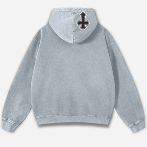 เสื้อครอปทรงบ็อกซี่สำหรับผู้ชาย ตกแต่งด้วยแพทช์ปักลายแบบกำหนดเอง สีซีดจางสไตล์วินเทจ แต่งซิปประดับคริสตัล เหมาะสำหรับฤดูหนาว สวมใส่สบาย ผลิตจากผ้าฝ้ายฟลีซ 100% แบบยูนิเซ็กส์ - Product Image 2