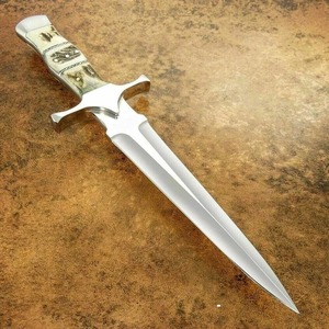 Stag Handle Spear Point Hunting <b>Knife</b> D2 Steel Blade 0.5mm Thick Industrial Grade DIY OEM Outdoor Hunting - Product Image 1