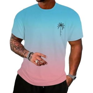 Camiseta Casual de Verano para Hombre, Estilo Urbano, Estampado Tropical Ombre, Cuello Redondo, Manga Corta, Camiseta Moderna - Product Image 1