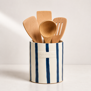 Hand Painted Ceramic <b>Utensil</b> <b>Holder</b> Blue Stripe Design Smooth Glaze Durable Heat Resistant <b>Kitchen</b> Counter Storage Organizer - Product Image 1