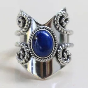 <b>Lapis</b> <b>Lazuli</b> <b>Ring</b> 925 Sterling Silver Handmade Boho Statement Promise Jewelry for Women Natural Oval Shape Gemstone Jewelry - Product Image 4