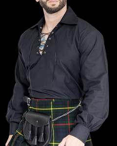 Camisa de Vestir Escocesa Tartan Jacobite para Hombre, Negra, 100% Algodón, Cierre de Cordones Delantero, Cuello Clásico, Manga Larga, Estilo Formal, para Otoño - Product Image 4