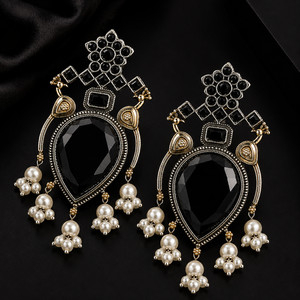 Wholesale Vintage Oxidized Antique Gold-Plated Drop Earrings Dual Tone Silver Gold Onyx Stone Wedding Gift Women Direct Factory - Product Image 5