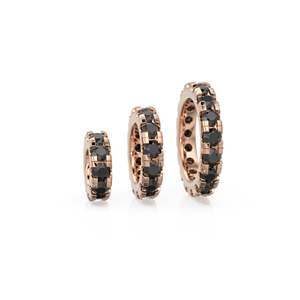 Breloque ronde en or 14 carats avec diamants noirs, Breloque roue en diamant noir, Support de breloque rond, Connecteur de bande éternité en diamant rond - Product Image 5