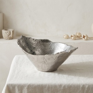 Modern <b>Hand</b>-<b>Cast</b> Silver Aluminum Coral Inspired Perforated Bowl Luxury Decorative Metal Fruit Centerpiece For Home & Hotel Decor - Product Image 2