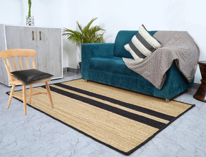 Natural and Black Double Border Jute Area <b>Rug</b>. Jute Carpet For Decorative Home, Resort, Hotel, Handmade In Vietnam, Nhat MInh - Product Image 2