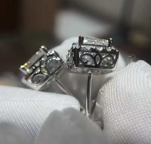 Luxury Moissanite Cushion Cut <b>Stud</b> <b>Earrings</b> Iced Out 925 <b>Silver</b> Jewelry Sparkling Halo <b>Earrings</b> Elegant Gift For Women <b>Men</b> - Product Image 5