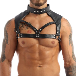 Adjustable Straps And Metal Buckles Sexy Costume Accessory Wholesale Price Men's Black Leather Chest <b>Harness</b> With OEM - Product Image 1
