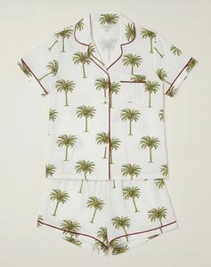 Ensemble short et haut à manches longues en coton indien tissé, imprimé au bloc, motif palmier vert vif imprimé à la main, doux et lisse, pour femme, été - Product Image 5