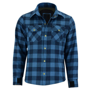 <b>Men's</b> Motorcycle Riding Flannel Yarn Dyed Breathable Soft <b>Shirt</b> with Long Sleeves and Protective Armor - Product Image 1
