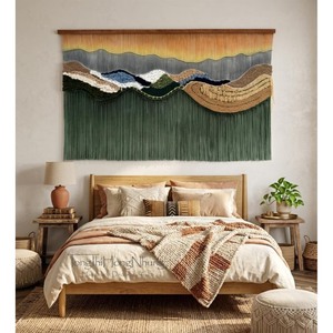 Décoration murale en macramé, paysage naturel, rectangle, décoration d'intérieur, pièce d'art pour chambre à coucher, emballage en une seule pièce - Product Image 3
