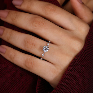 Anello regalo con diamante di fidanzamento con stave e distensione con cornice 14K anello in oro bianco massiccio con montatura classico anello regalo di nozze - Product Image 4