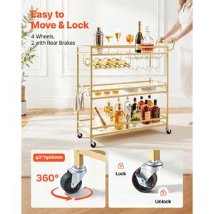 Carrito de Bar Rodante Moderno de 3 Niveles, Carrito de Bebidas Móvil de Madera con Ruedas para Servir en la Cocina - Product Image 3