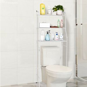Scaffale a 3 livelli da posizionare sopra il WC, salvaspazio, in ferro, per articoli essenziali da bagno, bianco RT - Product Image 1