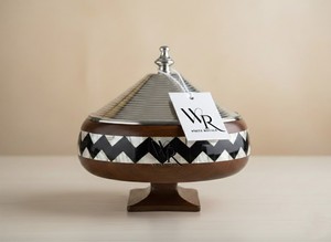 Wooden Casserole Hotpot With Mother of Pearl Design & Stainless Steel Cone <b>Lid</b> Polished Texture for Home Wedding Serving Buffet - Product Image 5