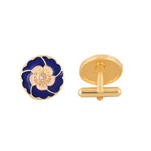 Mancuernillas de Lujo con Baño de Oro, Diseño Floral Azul y Rosa, con Cristal Redondo, para Hombre, Accesorios Formales para Camisa, Regalo de Boda o Negocios - Product Image 2