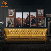 Ensemble de salon en cuir véritable personnalisable, jaune, meubles de luxe, style français antique, bois massif, canapé classique européen haut de gamme