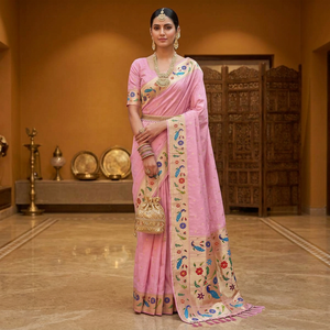 Sari en soie haut de gamme avec broderie Meenakari pour les mariages et les festivals, provenant d'un fournisseur et exportateur indien. - Product Image 1