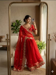 Sari Fendy en satin de luxe avec bordure, motif Royal Butti Aarco, élégant travail Jhal, bordure lourde à sequins, pour fêtes et réceptions de mariage, tenue traditionnelle - Product Image 2
