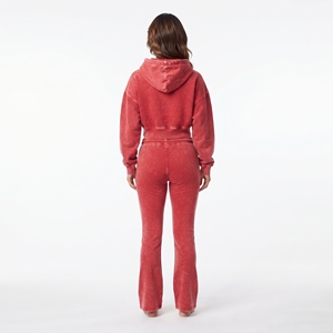 Women's <b>Red</b> Fleece Hoodie And Wide Leg Jogger With Side Pockets Full Zip Crop <b>Top</b> <b>Long</b> <b>Sleeve</b> Casual Wear Two Piece - Product Image 5