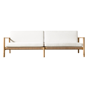 Scandinavian Modern Outdoor <b>Sofa</b> Solid Teak Frame Two Seater Rattan Woven Backrest Eco-Friendly Living Room Patio Lounge - Product Image 5