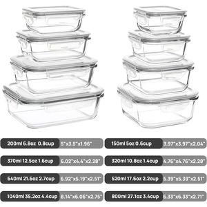 8-Pack <b>Glass</b> <b>Food</b> <b>Storage</b> Containers with Airtight Lids 220ml Meal Prep Containers for Lunch and Office - Product Image 2