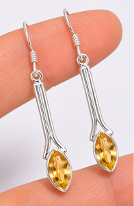 Citrine <b>Silver</b> Drop <b>Earrings</b> – Handmade Marquise Gemstone <b>Dangle</b> <b>Earrings</b> - Product Image 3