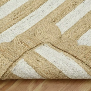 Handmade Natural Jute Striped <b>Rug</b> with Scalloped Border Eco-Friendly <b>Boho</b> Area Carpet Medium Pile Jute Backing - Product Image 2